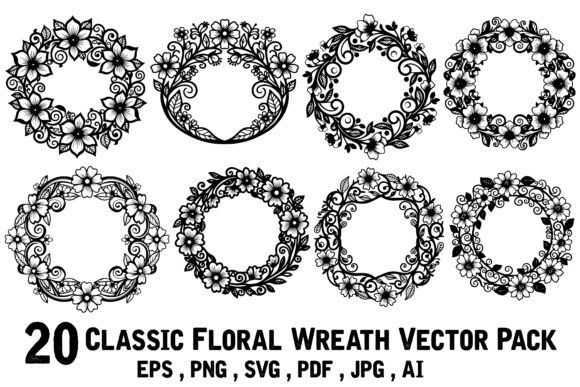 Download 20 Classic Floral Wreath Vector Pack - Classic Collection