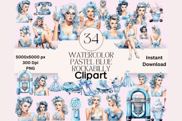 Download Blue Rockabilly Girl Clipart - Premium Resources